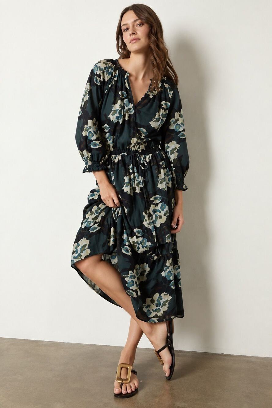 Velvet by Graham & Spencer Black Floral Midi Dress Size XS
